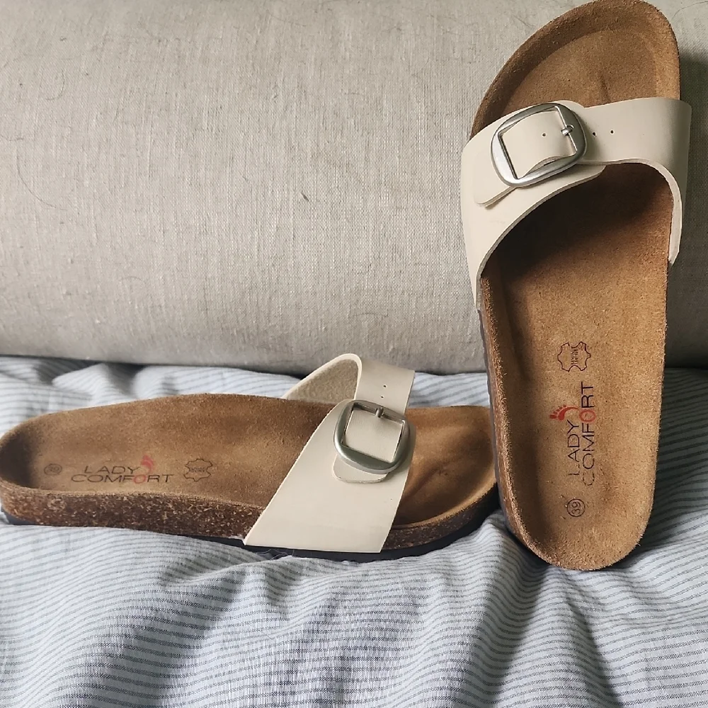 Beige Buckle Sandals - Picture 2 of 4